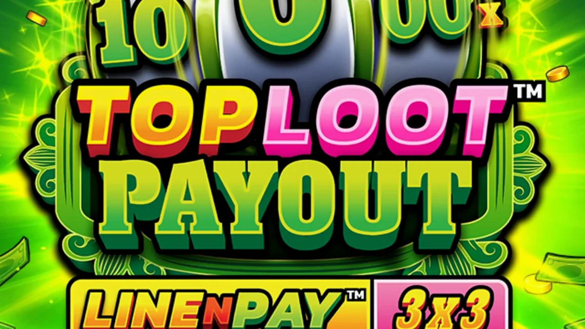 Tampilan visual slot TopLoot Payout LineNPay dengan latar belakang ruang harta karun emas.